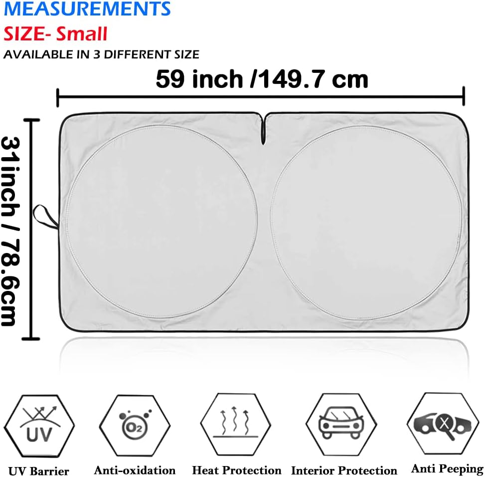 Car Windshield Sunshade with Incidental Steering Wheel Sun Shade, 210T Reflective Sunshades Blocks Heat and Sun, Foldable Sun Shield for Car Windshield Keeps Your Vehicle Cool (Small 59 x 31 inches)