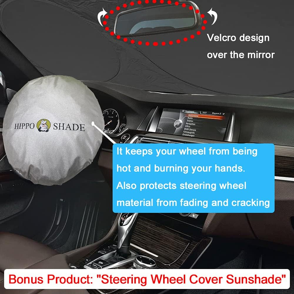 Car Windshield Sunshade with Incidental Steering Wheel Sun Shade, 210T Reflective Sunshades Blocks Heat and Sun, Foldable Sun Shield for Car Windshield Keeps Your Vehicle Cool (Small 59 x 31 inches)