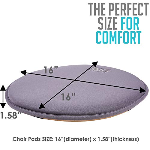 Big Hippo Chair Pads, Memory Foam Chair Seat Cushion Non Slip Rubber Back Thicken Round Stool Cushions with Elastic Bands for Home Office Outdoor Seats (16inch, Gray-1pc)